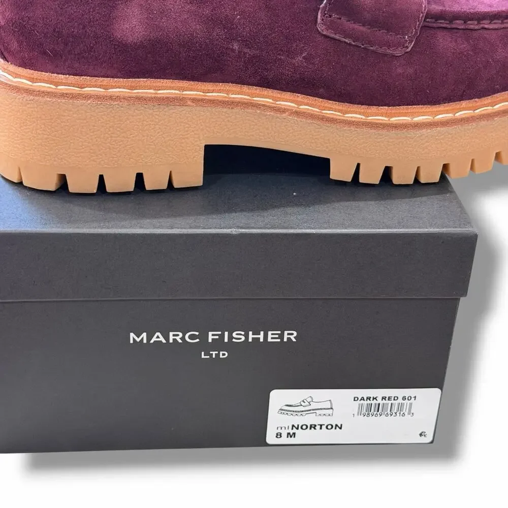 Marc Fisher LTD Women’s Norton Burgundy Suede Lug Sole Penny Loafers Size 8 NWT